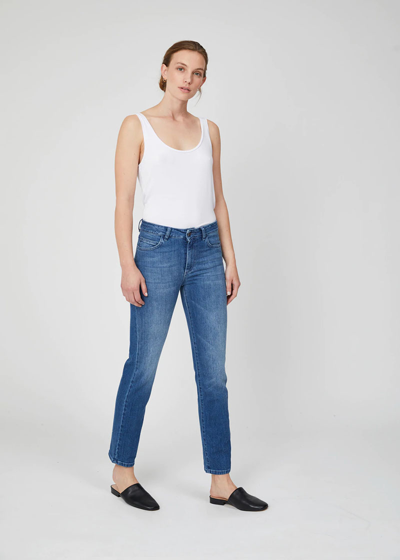 Woman wearing Indy Slim-Fit-Jeans by Theo + George