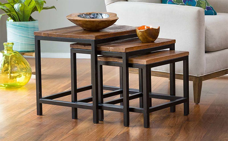 Vivaterra Iron and Reclaimed Wood Nesting Tables